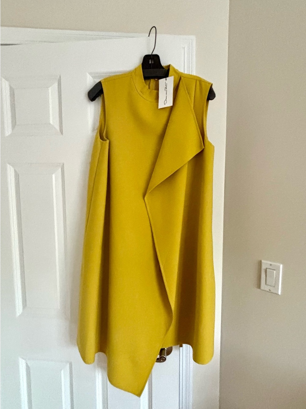 NWT Oscar de la Renta Mustard Yellow Asymmetrical Draped Shift Dress - Picture 7 of 7